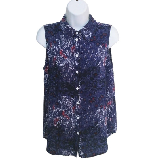 Le Grenier Button Down Blouse Blue Ted White  M - Picture 1 of 9